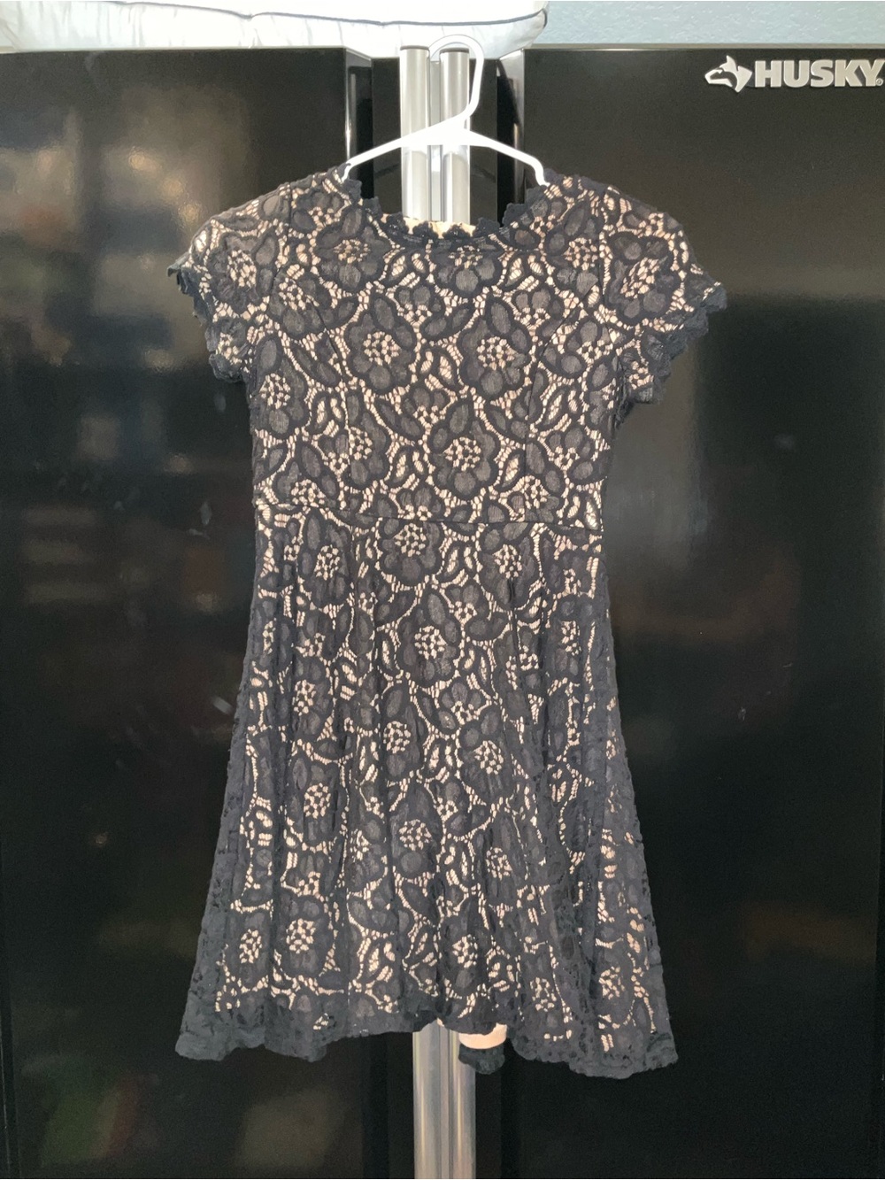 Rare Editions Black Lace Dress with Cream Underlay